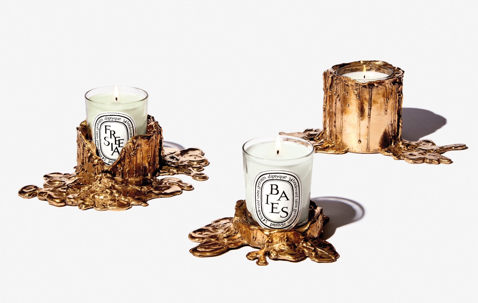 Diptyque Paris Medium Gold Bronze Candle Holder for Classic Candles