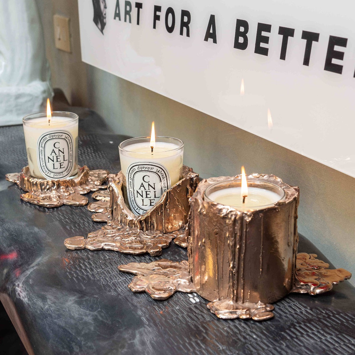 Diptyque Paris Medium Gold Bronze Candle Holder for Classic Candles